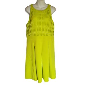 Spense Neon Green Lazor Cut Sleeveless Pleated Dress Size 14